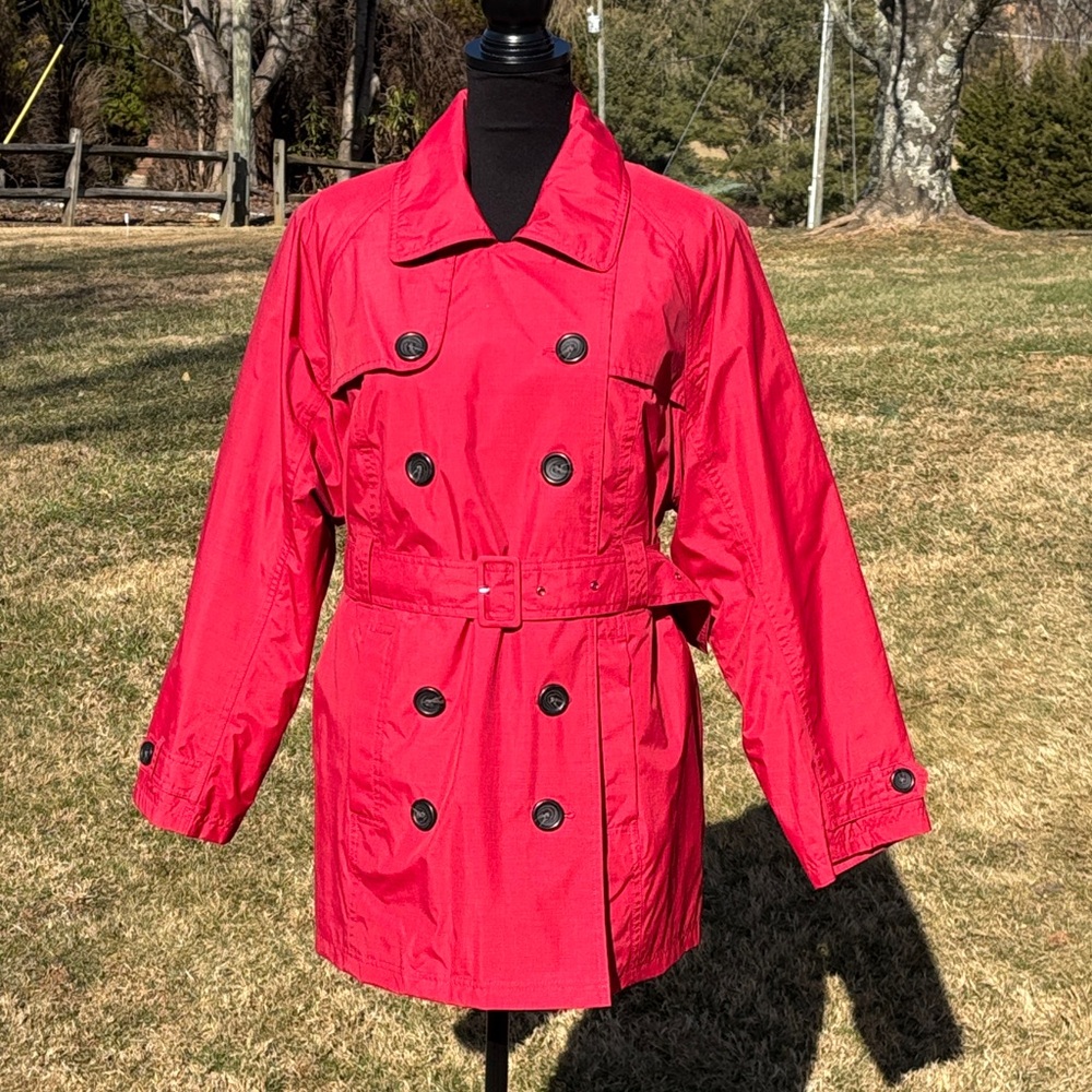 LL Bean Double Breasted Red Trench/w Rain Liner Coat Women’s Size Large Petite - Picture 3 of 14